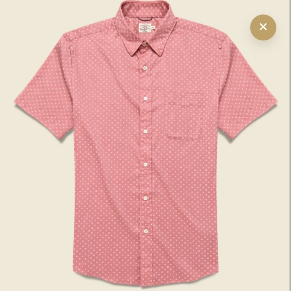 Faherty Movement Short Sleeve Shirt in Red Cream Radius Size XXL EUC